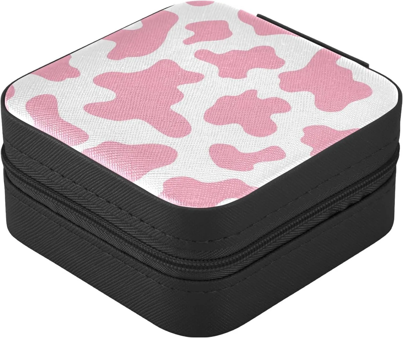 PU Leather Small Jewelry Box Pink Cow Print Travel Portable Jewelry Organizer Case Storage Gift for Women Girls Ring, Pendant, Earring, Necklace, Bracelet