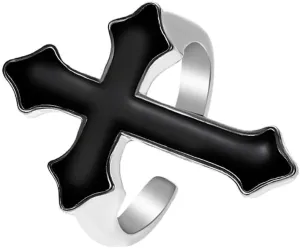 Punk Black Cross Faith Statement Open Ring for Women Men Unisex Expandable Enamel Prayer Blessed Adjustable Finger Rings Band Vintage Gothic Jewelry Gifts Engagement