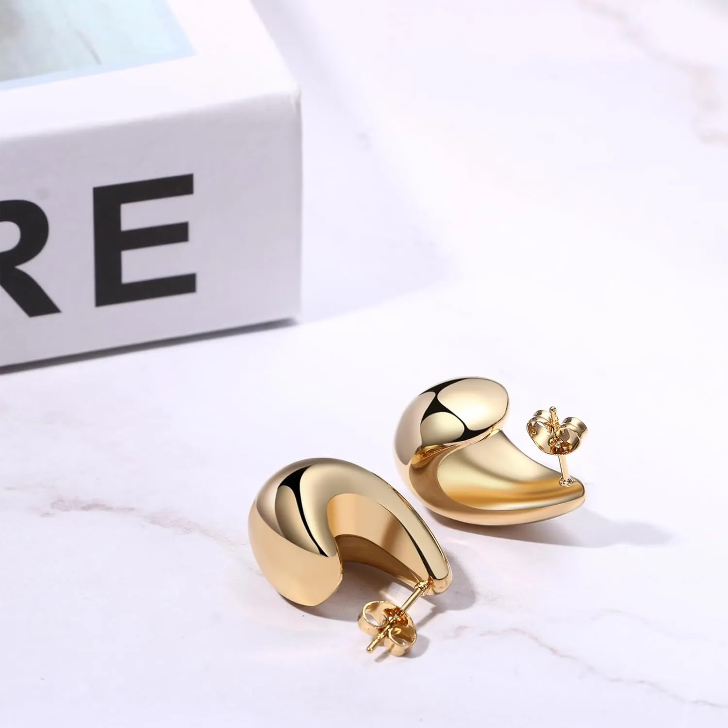 Punk Chunky Gold Hoop Earrings for Women: Gold Plated Geometric Open Twisted Hoops Thick Earrings Jewelry Christmas Gifts
