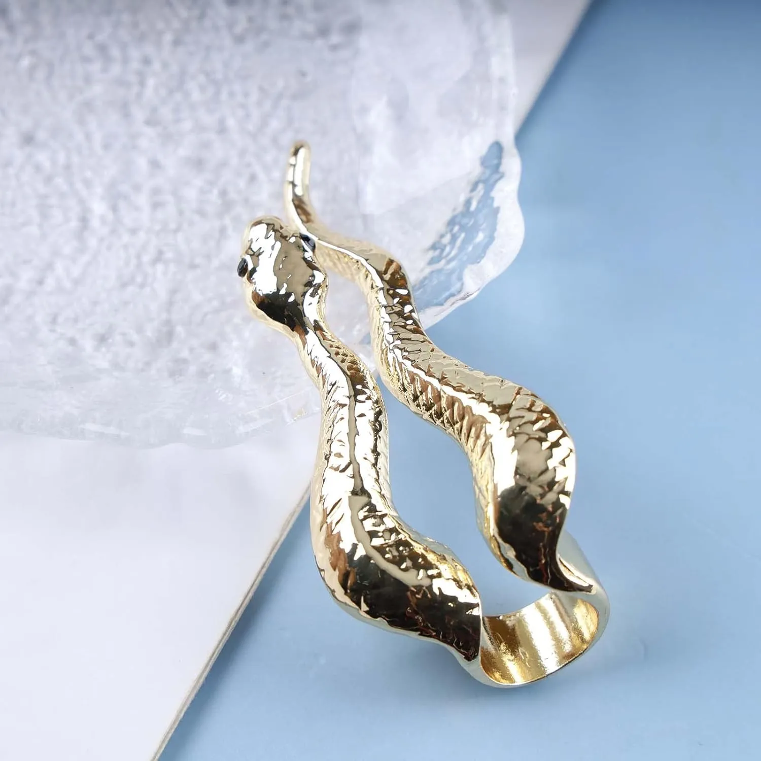 Punk Exaggerated Snake Ring Gold Snakes Finger Wrap Ring Animal Serpent Half Open Ring Gothic Snake Shape Ring Jewelry for Women and Girls