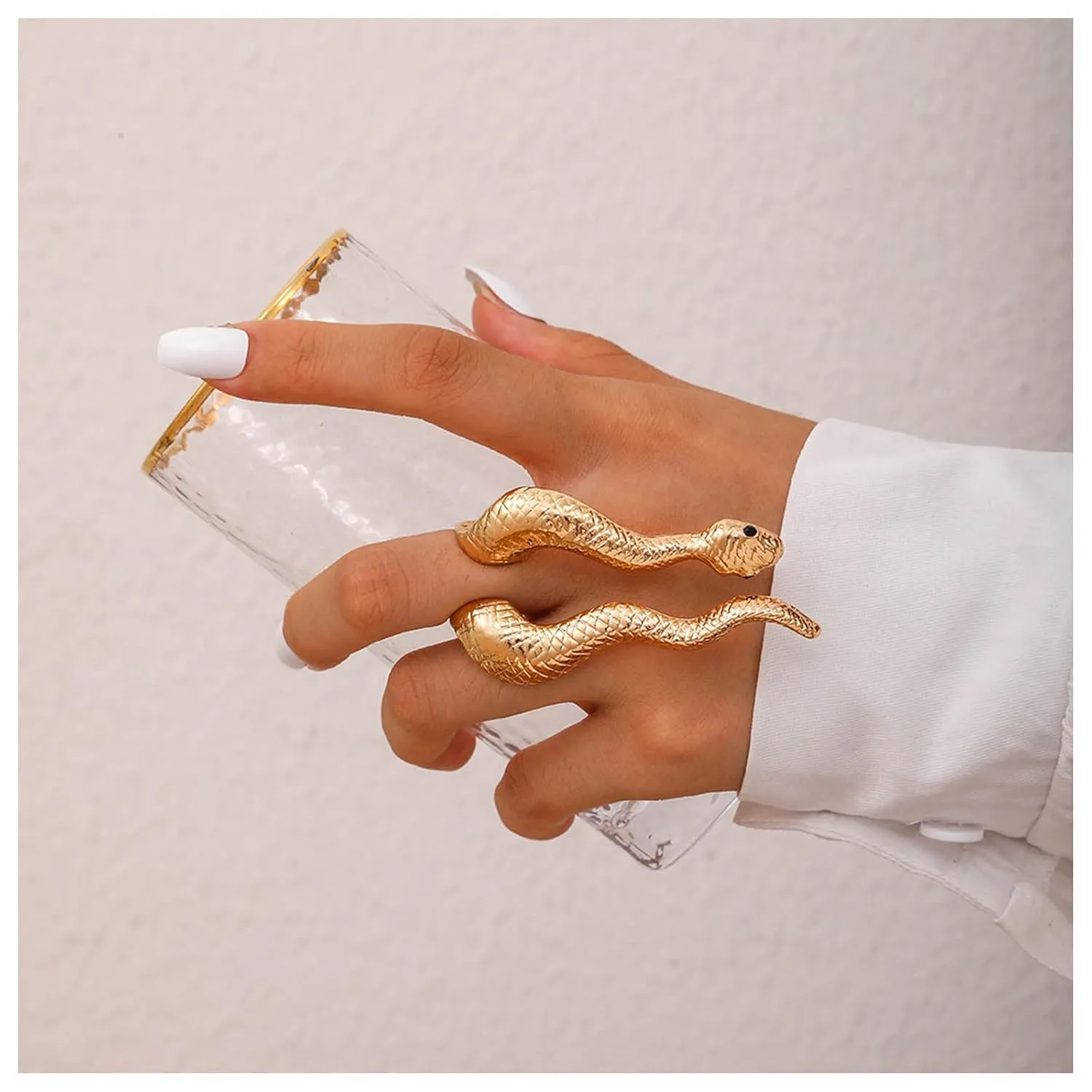 Punk Exaggerated Snake Ring Gold Snakes Finger Wrap Ring Animal Serpent Half Open Ring Gothic Snake Shape Ring Jewelry for Women and Girls