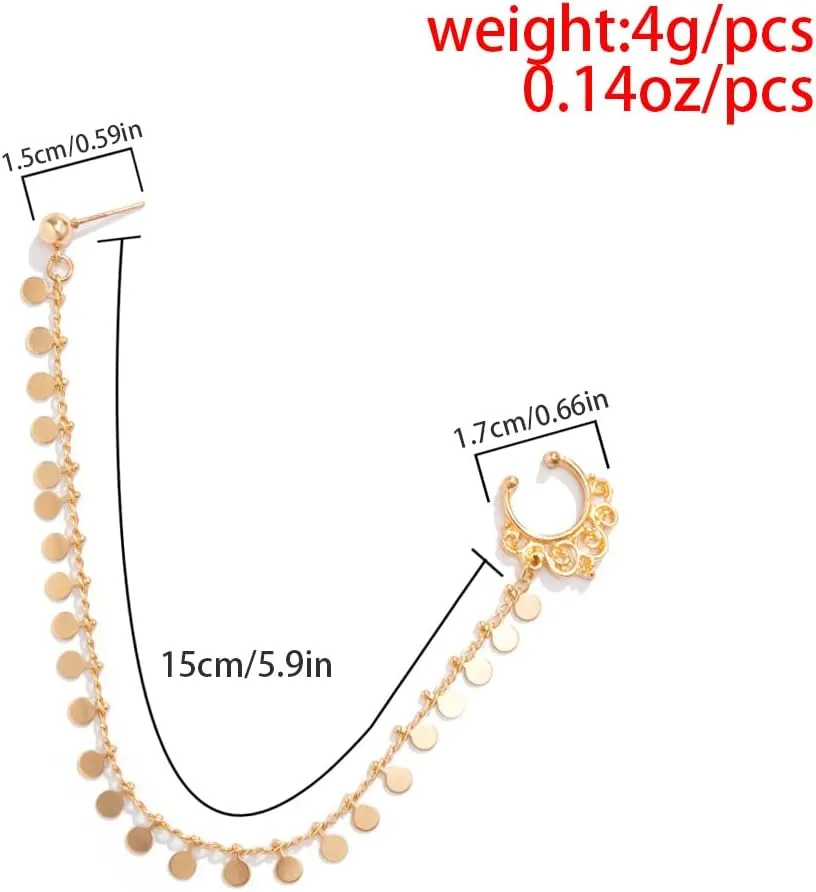 Punk Nose to Ear Chain Non Piercing Fake Septum Rings Indian Belly Dance Nose Nail Ring Hoops for Women