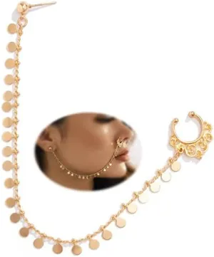Punk Nose to Ear Chain Non Piercing Fake Septum Rings Indian Belly Dance Nose Nail Ring Hoops for Women