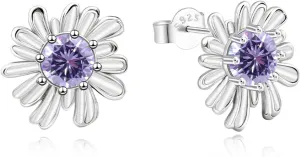 Purple Flower Earrings for Women Sterling Silver Purple CZ Daisy Flower Stud Earrings Sparkling Amethyst Irregular Flower Earrings Dainty Post Jewelry Gifts for Daughter Mom Birthday
