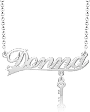 Q&Locket 925 Sterling Silver Classic Personalized Custom Name Necklace Script Initial Nameplate Necklaces Gifts for Womens DONNA key