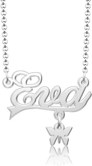 Q&Locket 925 Sterling Silver Classic Personalized Custom Name Necklace Script Initial Nameplate Necklaces Gifts for Womens Eva butterfly
