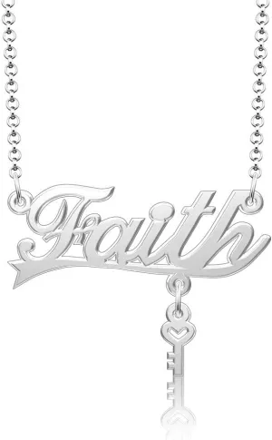 Q&Locket 925 Sterling Silver Classic Personalized Custom Name Necklace Script Initial Nameplate Necklaces Gifts for Womens FAITH key