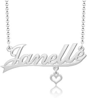 Q&Locket 925 Sterling Silver Classic Personalized Custom Name Necklace Script Initial Nameplate Necklaces Gifts for Womens JANELLE heart