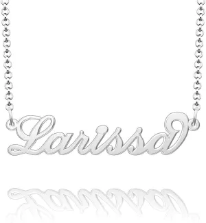 Q&Locket 925 Sterling Silver Classic Personalized Custom Name Necklace Script Initial Nameplate Necklaces Gifts for Womens LARISSA