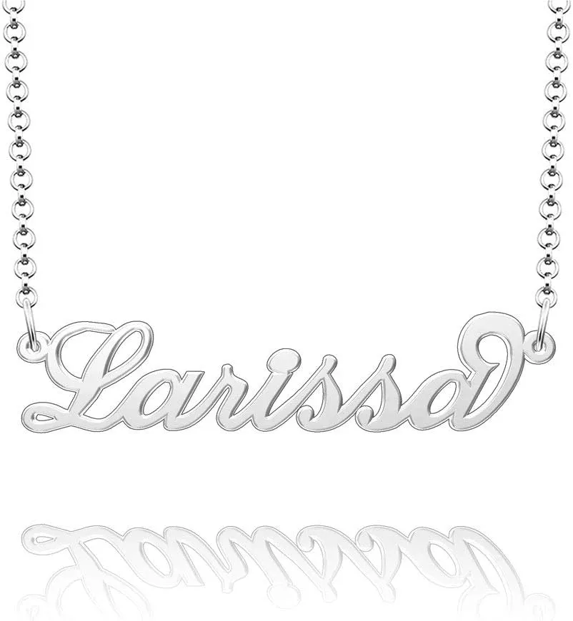 Q&Locket 925 Sterling Silver Classic Personalized Custom Name Necklace Script Initial Nameplate Necklaces Gifts for Womens LARISSA