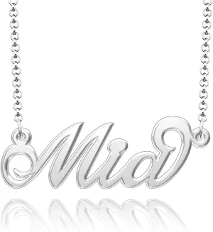 Q&Locket 925 Sterling Silver Classic Personalized Custom Name Necklace Script Initial Nameplate Necklaces Gifts for Womens MIA