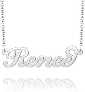 Q&Locket 925 Sterling Silver Classic Personalized Custom Name Necklace Script Initial Nameplate Necklaces Gifts for Womens RENEE