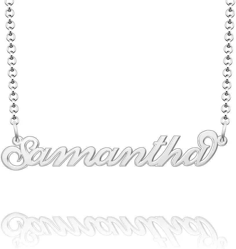 Q&Locket 925 Sterling Silver Classic Personalized Custom Name Necklace Script Initial Nameplate Necklaces Gifts for Womens SAMANTHA