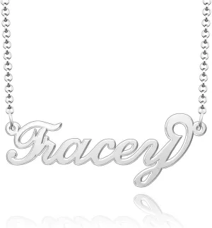 Q&Locket 925 Sterling Silver Classic Personalized Custom Name Necklace Script Initial Nameplate Necklaces Gifts for Womens TRACEY