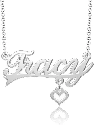 Q&Locket 925 Sterling Silver Classic Personalized Custom Name Necklace Script Initial Nameplate Necklaces Gifts for Womens TRACY heart