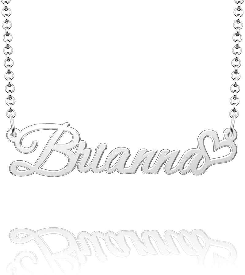 Q&Locket Name Necklace 316L Stainless Steel Initial Alphabet Heart Love Personalized Nameplate Classic Personal Custom Made Customized Gift for Women MenBrianna