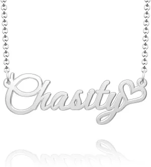 Q&Locket Name Necklace 316L Stainless Steel Initial Alphabet Heart Love Personalized Nameplate Classic Personal Custom Made Customized Gift for Women MenChasity