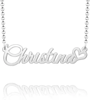 Q&Locket Name Necklace 316L Stainless Steel Initial Alphabet Heart Love Personalized Nameplate Classic Personal Custom Made Customized Gift for Women MenChristina
