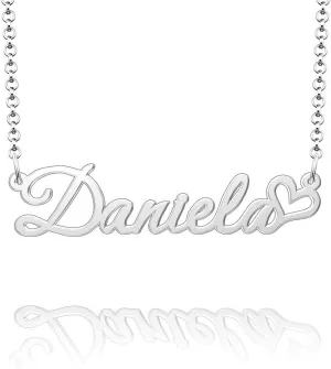 Q&Locket Name Necklace 316L Stainless Steel Initial Alphabet Heart Love Personalized Nameplate Classic Personal Custom Made Customized Gift for Women MenDaniela