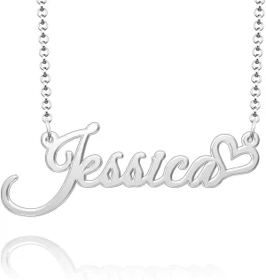 Q&Locket Name Necklace 316L Stainless Steel Initial Alphabet Heart Love Personalized Nameplate Classic Personal Custom Made Customized Gift for Women MenJessica