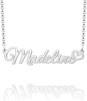 Q&Locket Name Necklace 316L Stainless Steel Initial Alphabet Heart Love Personalized Nameplate Classic Personal Custom Made Customized Gift for Women MenMadeline