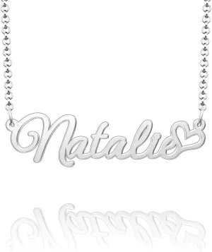 Q&Locket Name Necklace 316L Stainless Steel Initial Alphabet Heart Love Personalized Nameplate Classic Personal Custom Made Customized Gift for Women MenNatalie