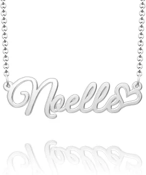 Q&Locket Name Necklace 316L Stainless Steel Initial Alphabet Heart Love Personalized Nameplate Classic Personal Custom Made Customized Gift for Women MenNoelle