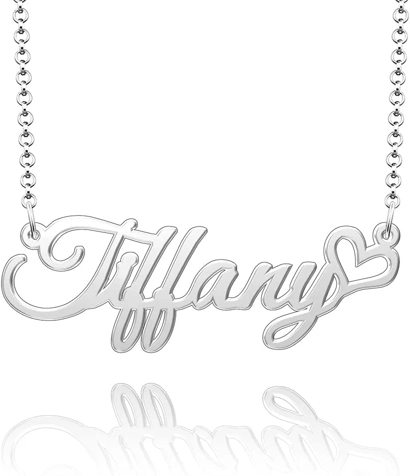 Q&Locket Name Necklace 316L Stainless Steel Initial Alphabet Heart Love Personalized Nameplate Classic Personal Custom Made Customized Gift for Women MenTiffany