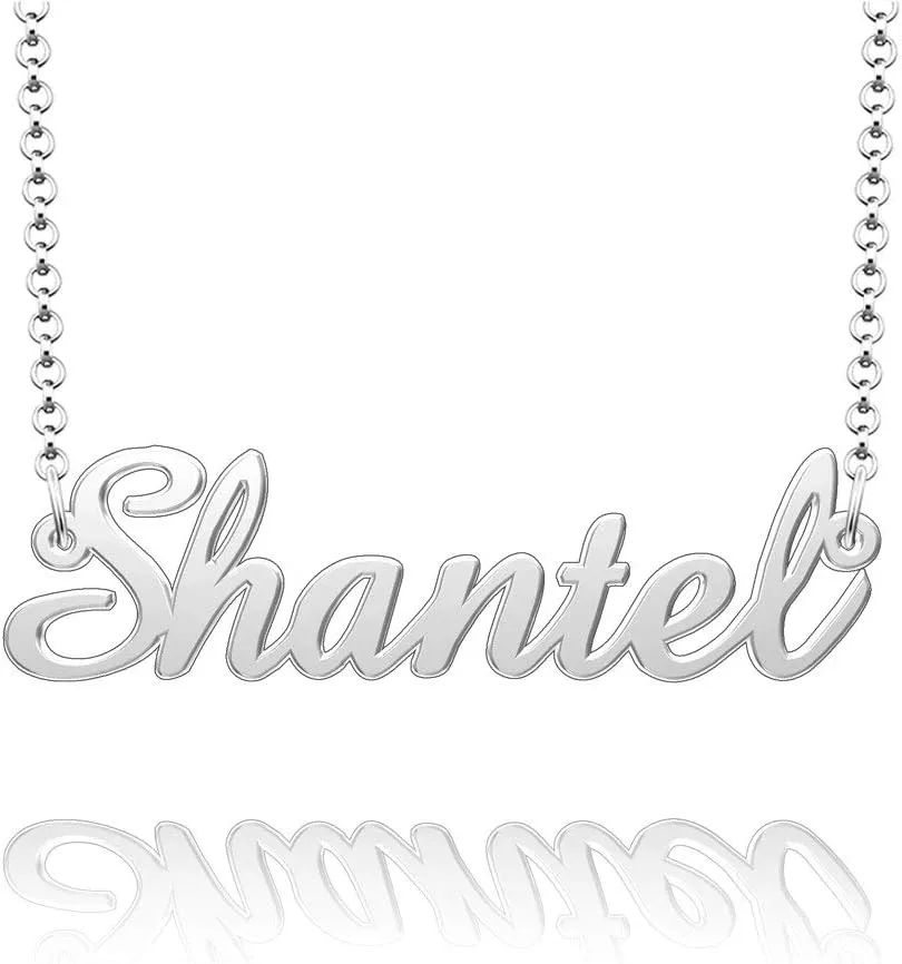 Q&Locket Personalized Custom Name Necklace 925 Sterling Silver Classic Script Initial Nameplate Necklaces Gifts for Womens