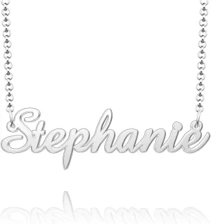 Q&Locket Personalized Custom Name Necklace 925 Sterling Silver Classic Script Initial Nameplate Necklaces Gifts for Womens