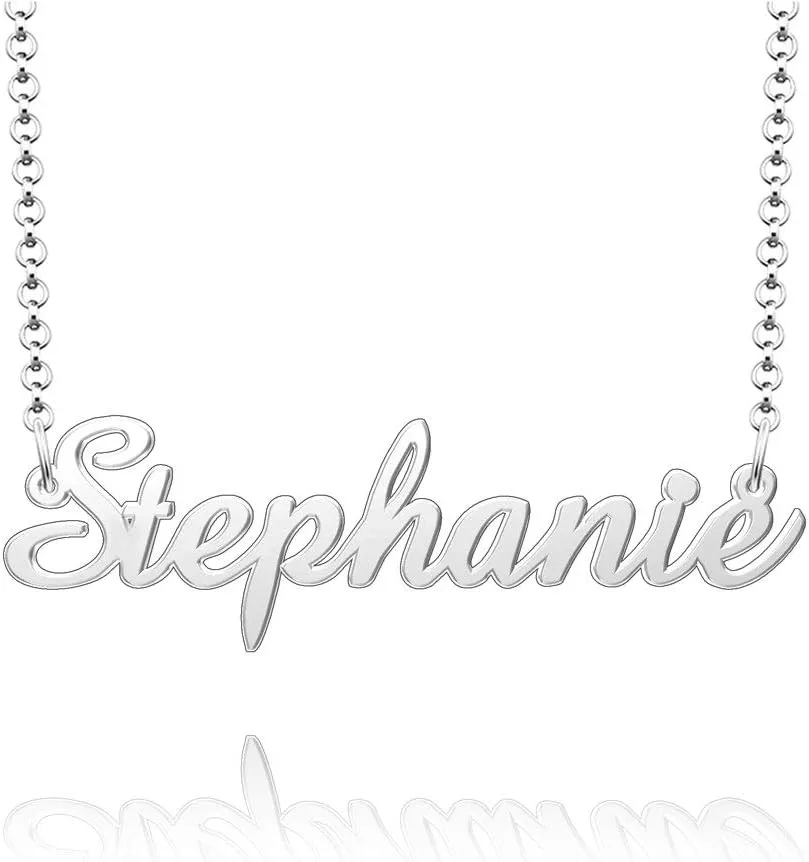 Q&Locket Personalized Custom Name Necklace 925 Sterling Silver Classic Script Initial Nameplate Necklaces Gifts for Womens