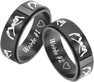 QINGDUO Personalized 2Pcs Set of Matching Pinky Promise Pinky Swear Rings for Couples Minimalist High Polish Stainless Steel Meditation Spinner Fidget Engagement Wedding Band Gift,3 Colors