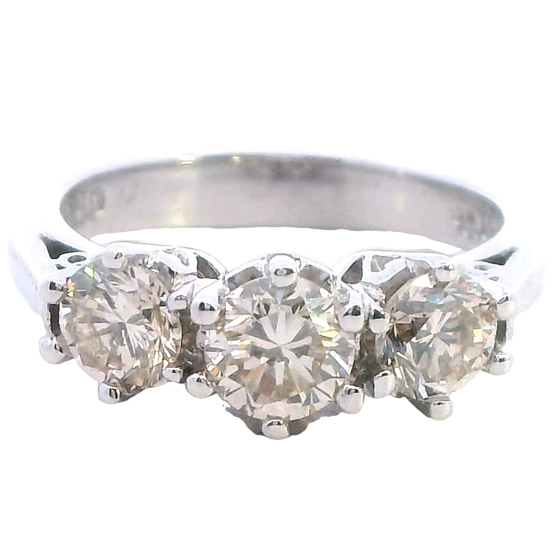 "Radiant Elegance: Exquisite 18ct White Gold Diamond Trilogy Ring"
