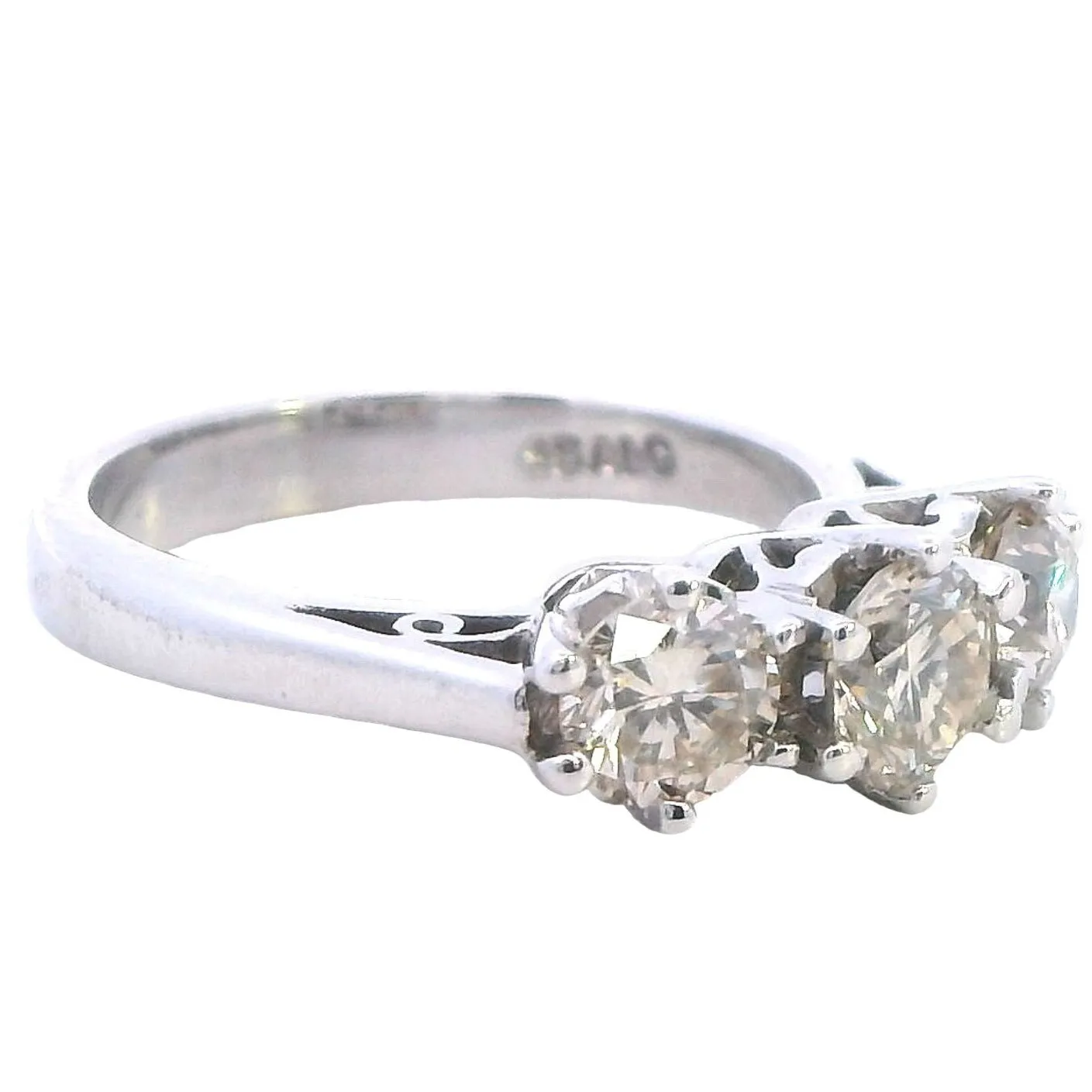 "Radiant Elegance: Exquisite 18ct White Gold Diamond Trilogy Ring"