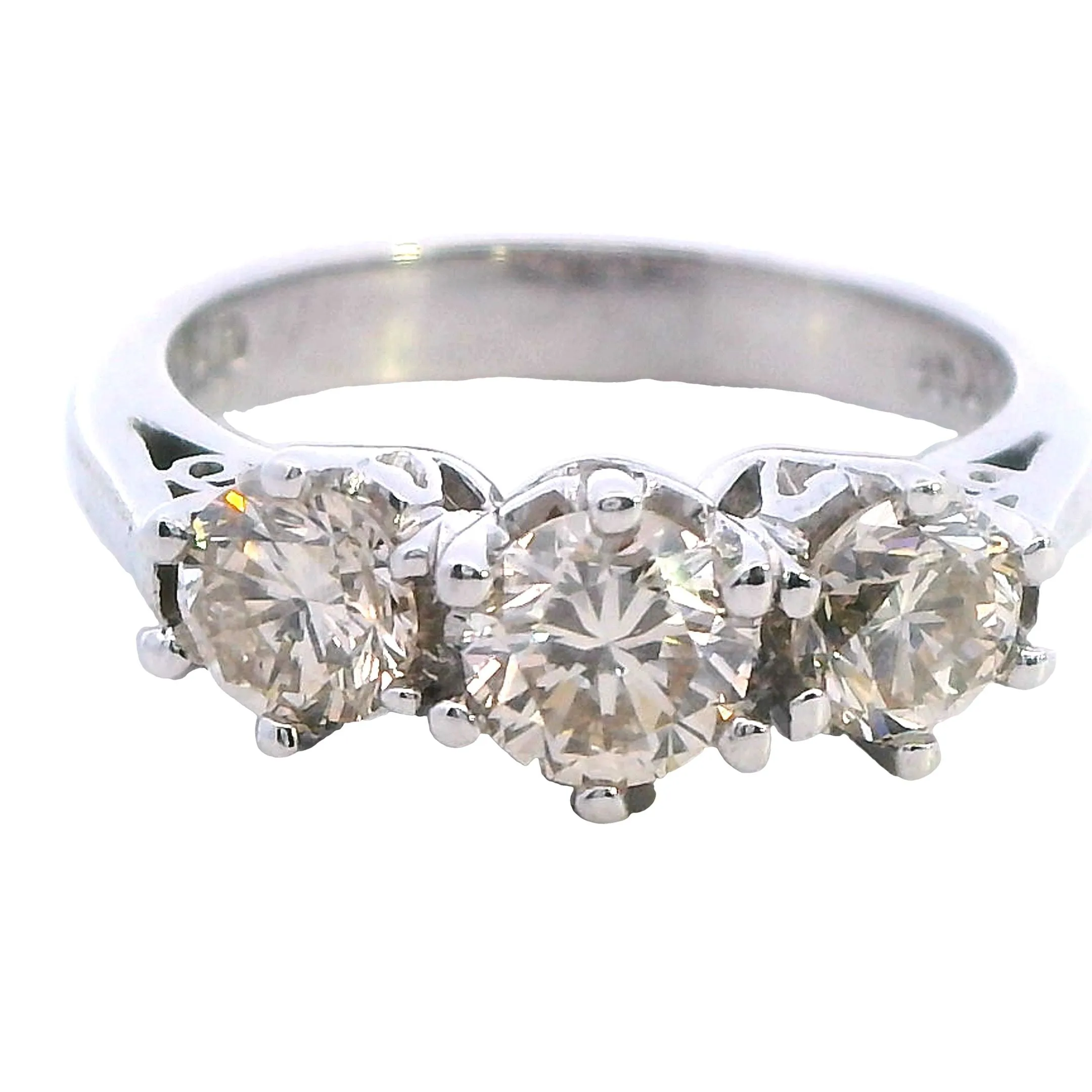 "Radiant Elegance: Exquisite 18ct White Gold Diamond Trilogy Ring"