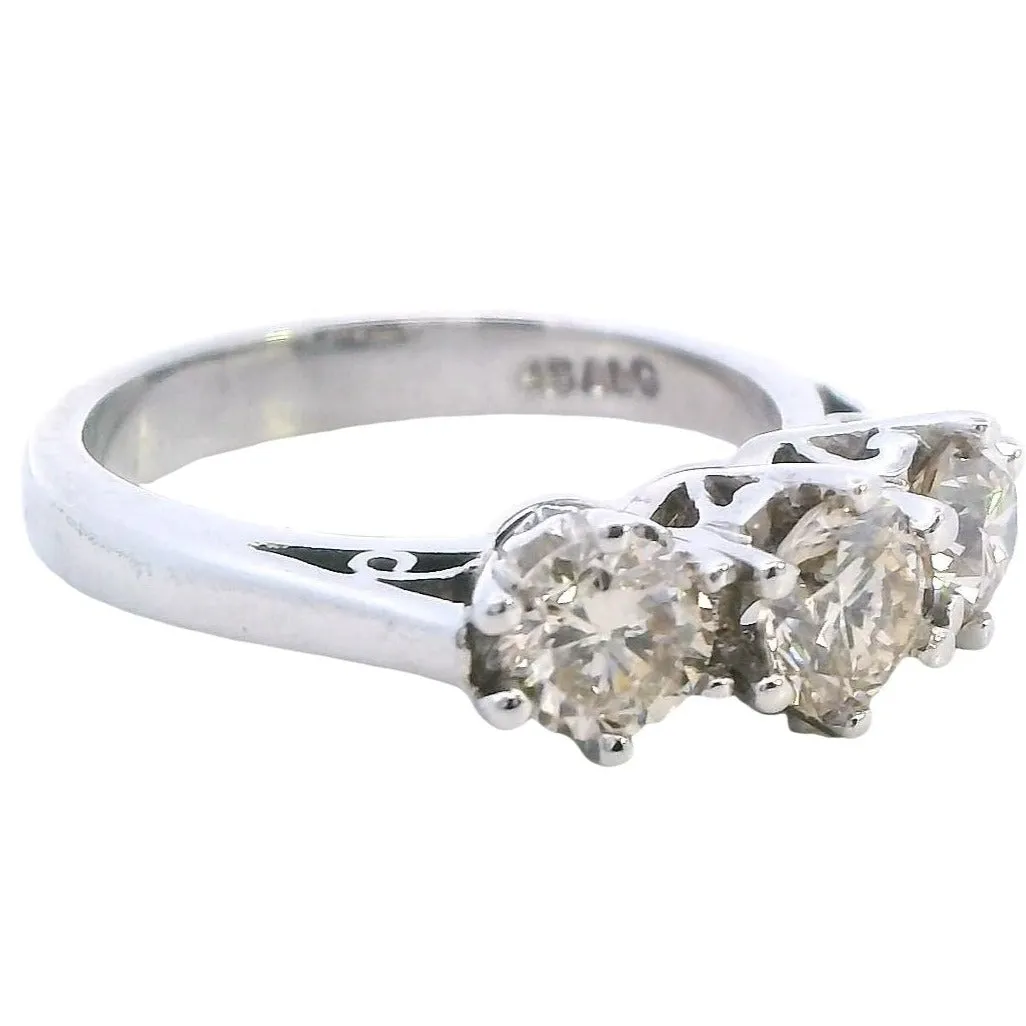 "Radiant Elegance: Exquisite 18ct White Gold Diamond Trilogy Ring"