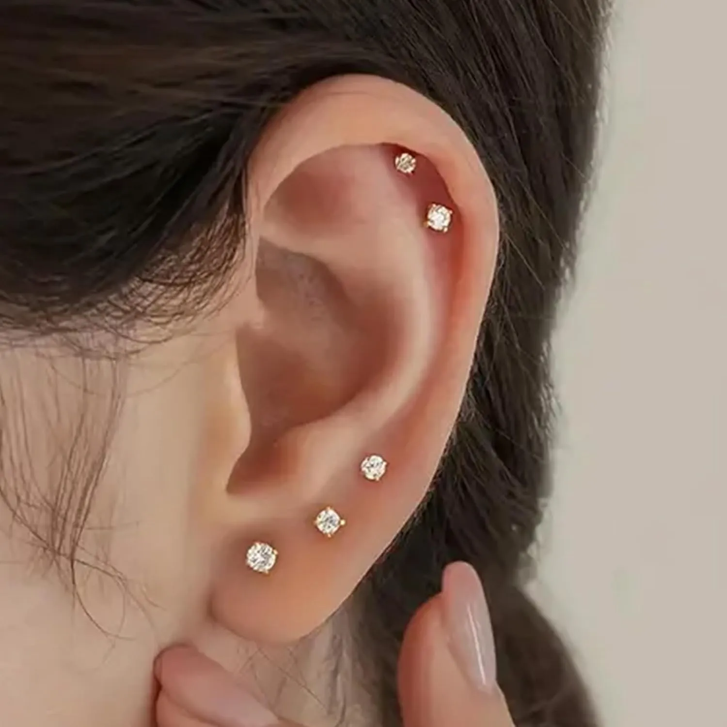 QWALIT Gold Earrings for Women Flat Back Hypoallergenic Screw Back Cartilage Earrings for Women Surgical Steel Small Hoop Earring Gold Plated Helix Jewelry Second Hole Earring Set