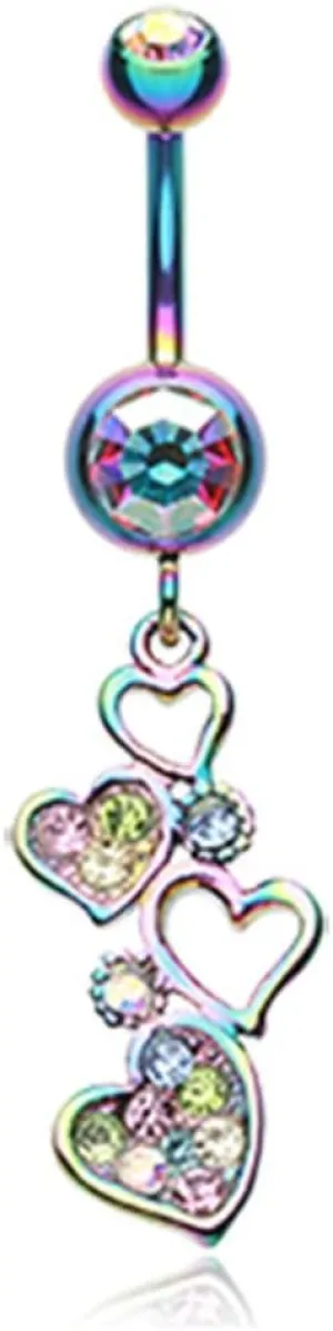 Rainbow Sparkling Heart Cluster WildKlass Belly Button Ring