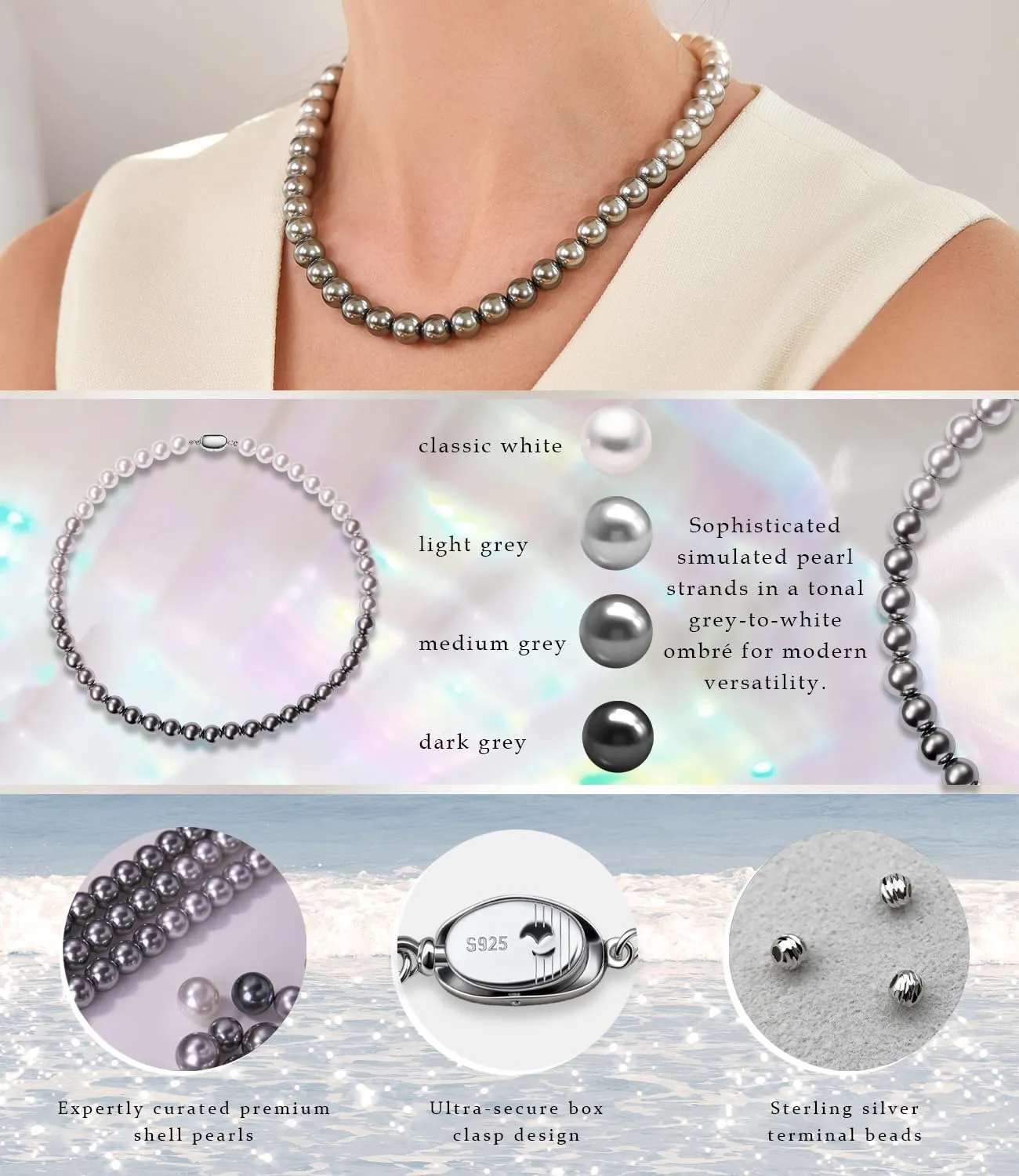 Raneecoco HYPER LUSTER Sterling Silver Round Simulated Pearl Necklace for Women | Dainty Pearl Necklace Gift Ready for Wedding