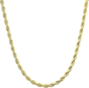 Real 14K Yellow Gold Solid Rope Chain Necklace for Women and Men Jewelry with Lobster Clasp, 1.55-3.05mm, 16-30inch