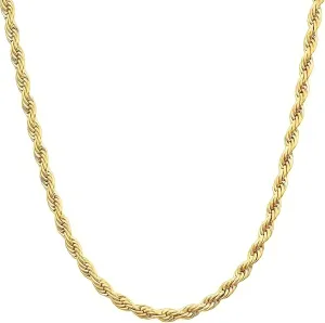 Real 14K Yellow Gold Solid Rope Chain Necklace for Women and Men Jewelry with Lobster Clasp, 1.55-3.05mm, 16-30inch