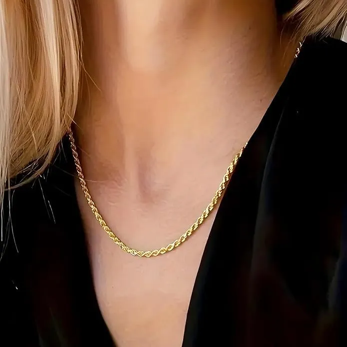 Real 14K Yellow Gold Solid Rope Chain Necklace for Women and Men Jewelry with Lobster Clasp, 1.55-3.05mm, 16-30inch