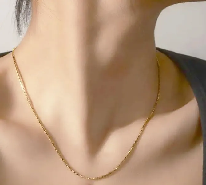 Real 14K Yellow/White Gold Solid Box Chain Necklace for Women and Men Jewelry Gift, Width 0.75mm-1.35mm, Length 16-24inch