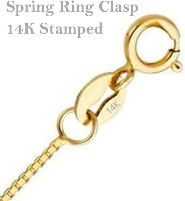 Real 14K Yellow/White Gold Solid Box Chain Necklace for Women and Men Jewelry Gift, Width 0.75mm-1.35mm, Length 16-24inch