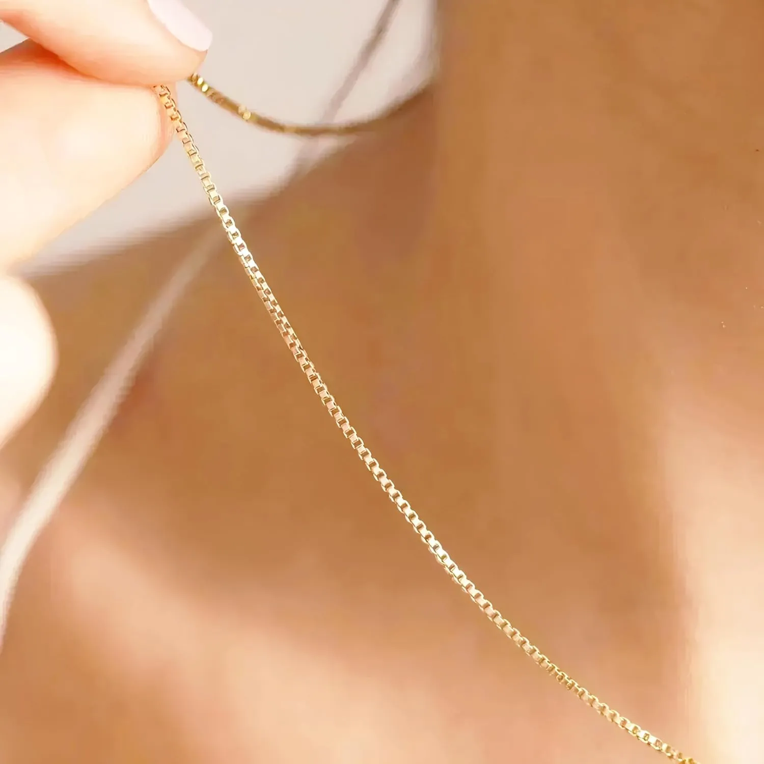 Real 14K Yellow/White Gold Solid Box Chain Necklace for Women and Men Jewelry Gift, Width 0.75mm-1.35mm, Length 16-24inch