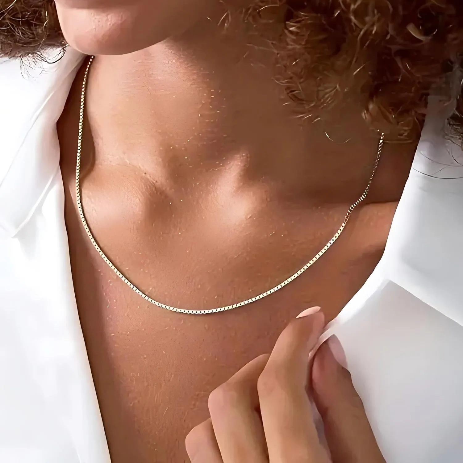 Real 14K Yellow/White Gold Solid Box Chain Necklace for Women and Men Jewelry Gift, Width 0.75mm-1.35mm, Length 16-24inch