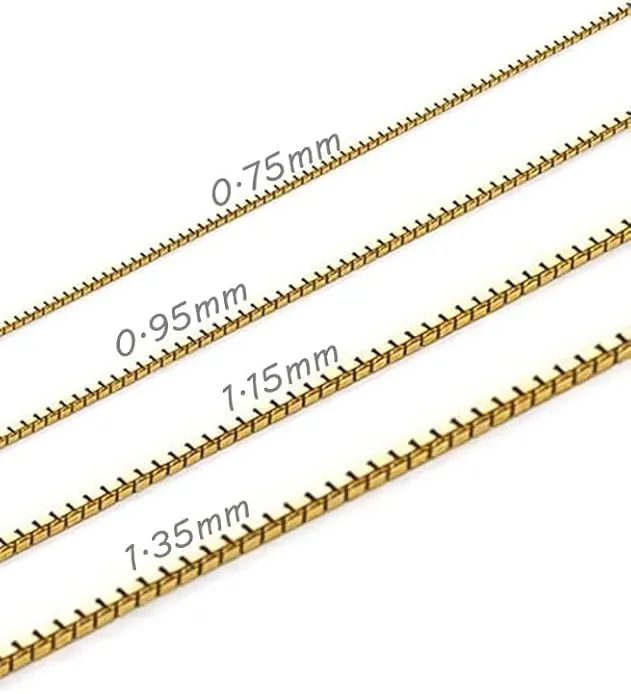 Real 14K Yellow/White Gold Solid Box Chain Necklace for Women and Men Jewelry Gift, Width 0.75mm-1.35mm, Length 16-24inch