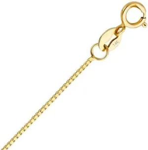 Real 14K Yellow/White Gold Solid Box Chain Necklace for Women and Men Jewelry Gift, Width 0.75mm-1.35mm, Length 16-24inch
