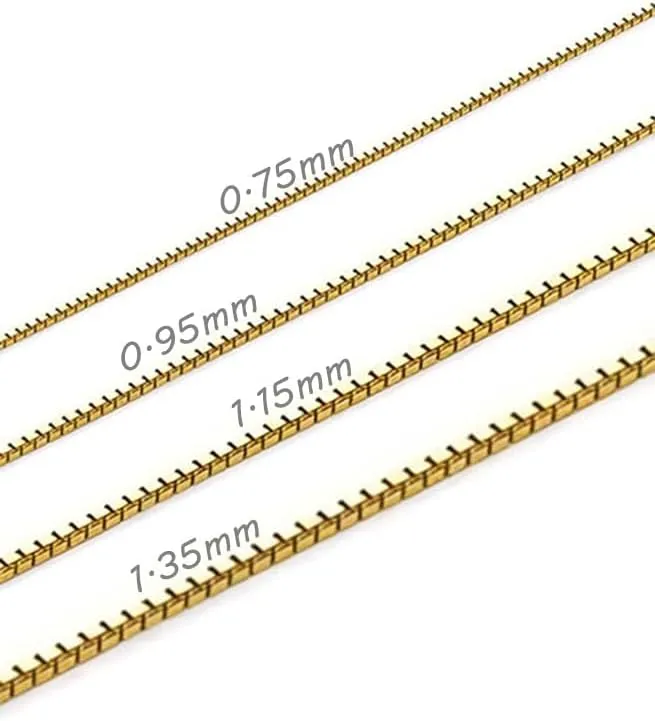 Real 14K Yellow/White Gold Solid Box Chain Necklace for Women and Men Jewelry Gift, Width 0.75mm-1.35mm, Length 16-24inch