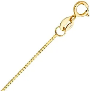 Real 14K Yellow/White Gold Solid Box Chain Necklace for Women and Men Jewelry Gift, Width 0.75mm-1.35mm, Length 16-24inch